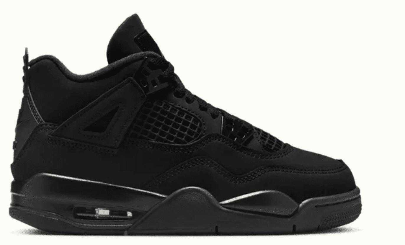 Air Jordan 4 Retro Black Cat Grade-School IB4171-010 Stealth Black Nubuck
