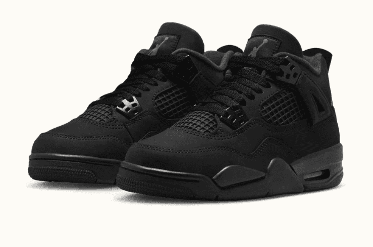 Air Jordan 4 Retro Black Cat Grade-School IB4171-010 Stealth Black Nubuck